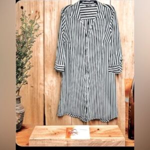 BLACK & white, striped, button-down, shirt, dress.